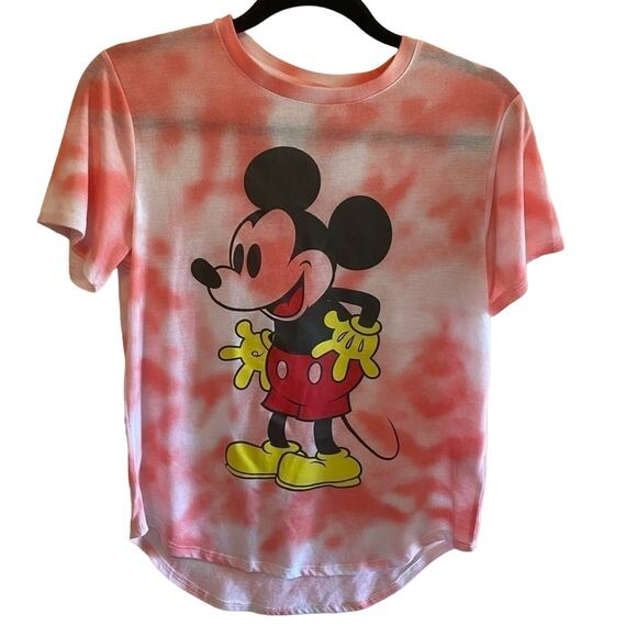 Disney Mickey Mouse Red White Tie Dyed Lightweight T-Shirt Sz Juniors L (11/13) - Picture 1 of 4